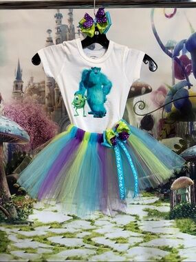 Monsters Ink White Tee & Multicolor Tutu Dress for Kids